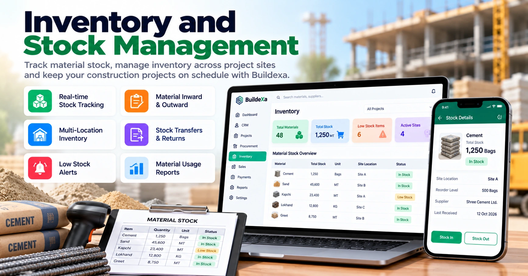 Construction inventory and material stock management software