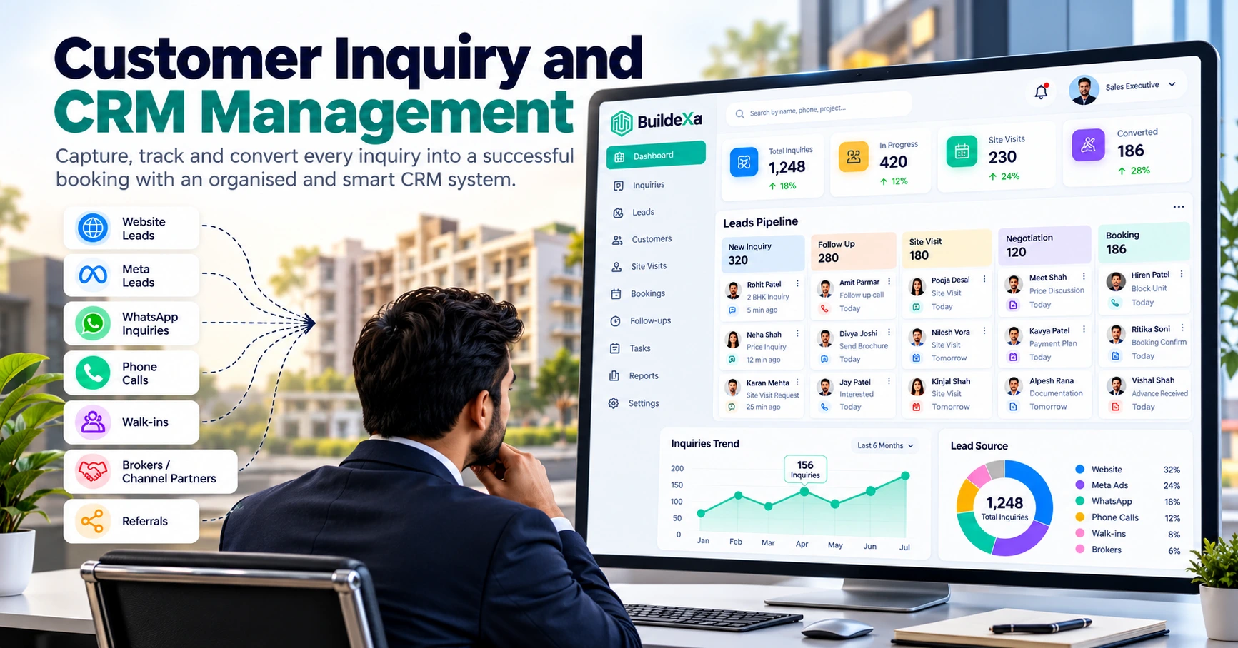 Customer inquiry and lead management CRM software for builders